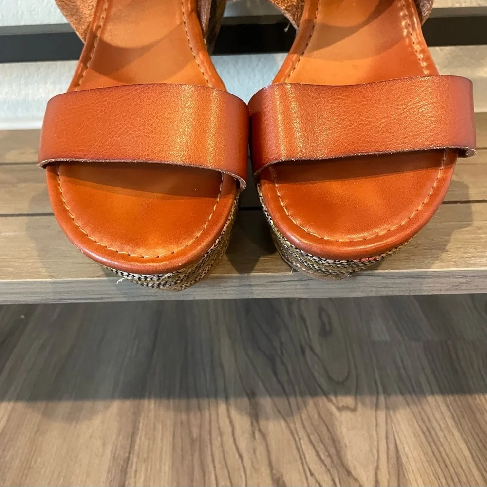 Maurices Wedge Sandals 7.5 Tan Strappy Platform Espadrille Boho Summer - Picture 5 of 14